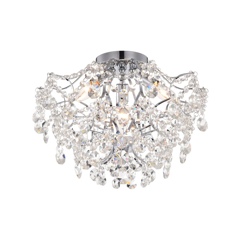 Plafonnier semi-encastré en cristal 3 lumières 15,8 po Myria, Chrome