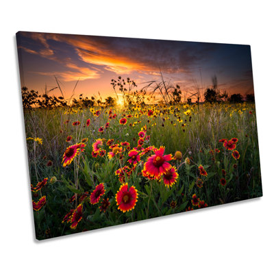 Sunset Wild Floral Flowers - Wrapped Canvas Art Prints