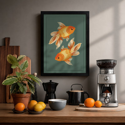 Goldfish Pair Japandi - Framed Print