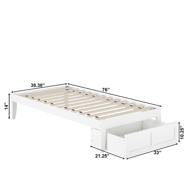 Aayanna Solid Wood Platform Storage Bed, Twin, White