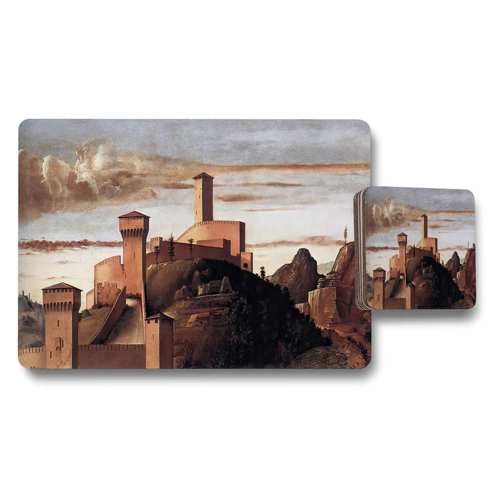 Castle Landscape Placemat And Coaster Set With Historic Fort Artwork