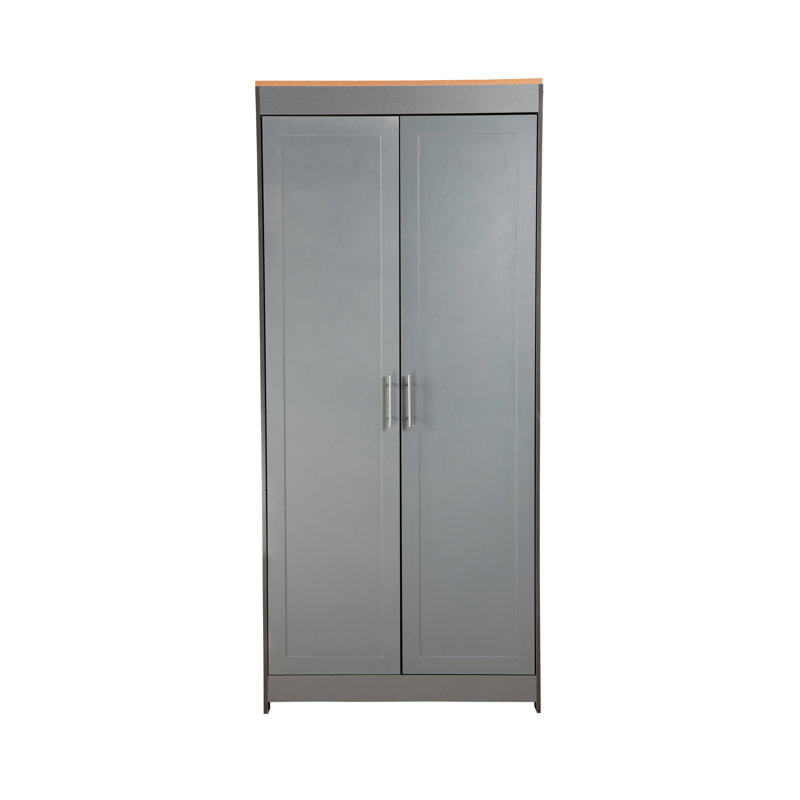 Puckett 2 Door Solid + Manufactured Wood Wardrobe, Grey