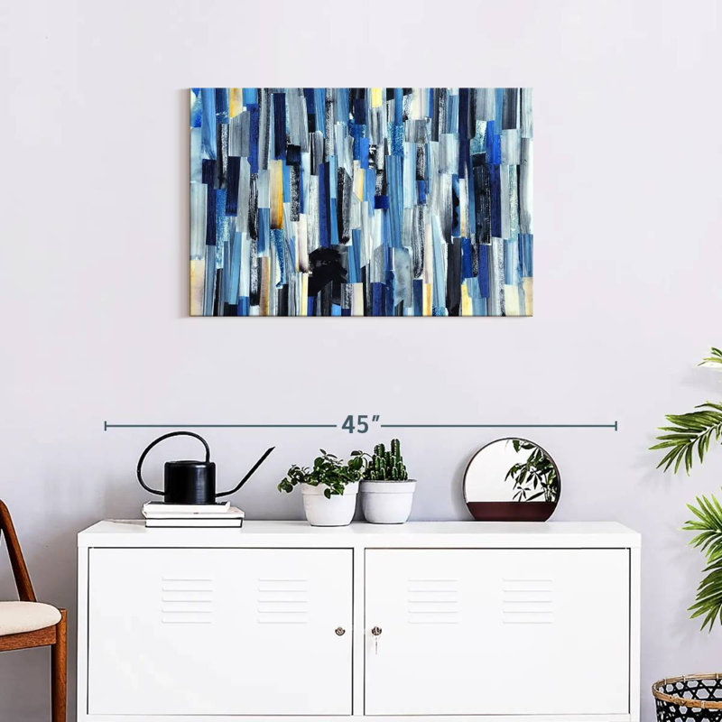 «Strokes And Lines», reproduction sur toile abstraite rayée bleue, H 20 po x l 30 po x P 1,25 po
