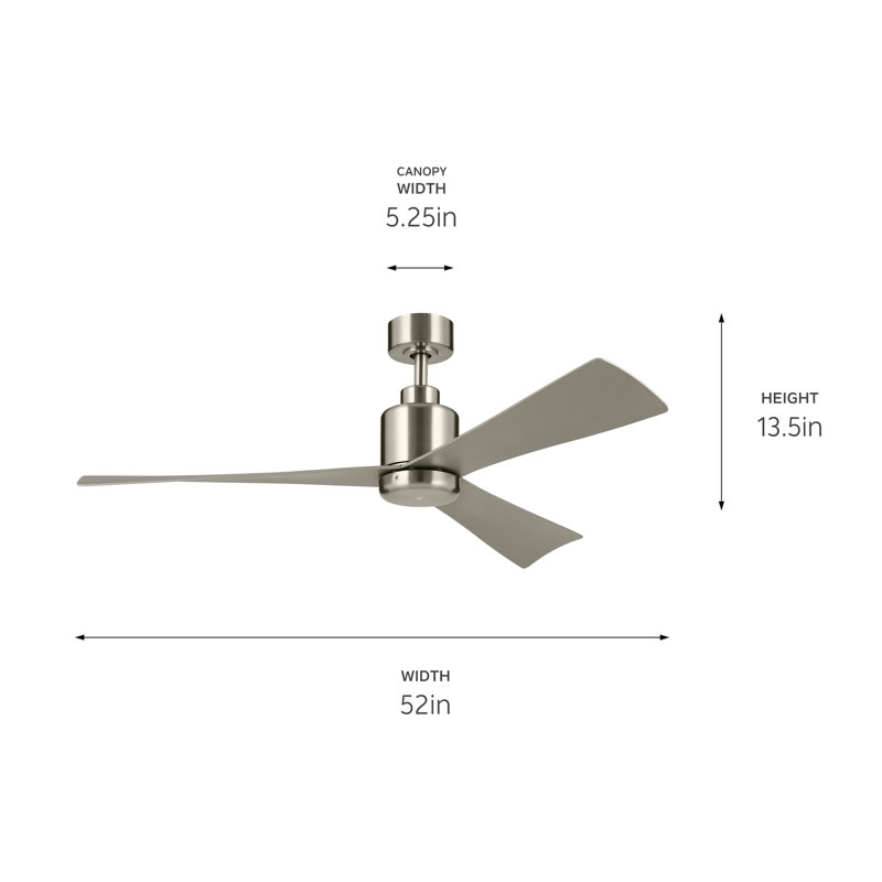 Ventilateur de plafond 3 pales 52 pouces avec télécommande, Argent