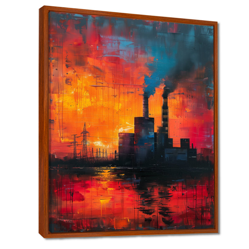 Orange rouge, énergie, montée en puissance de la centrale solaire - centrales électriques, impression d'art mural