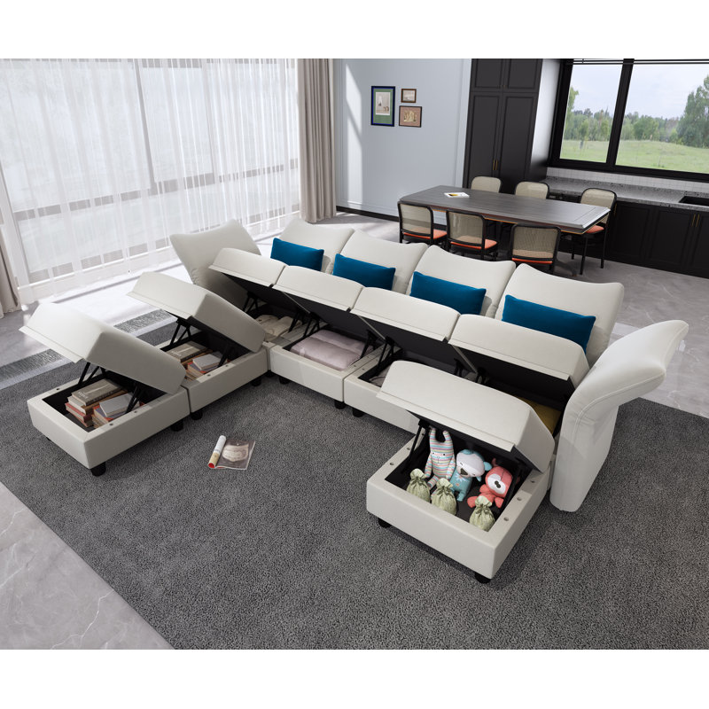 Harlaii 102'' 7 - Piece With Storage, Beige Velvet