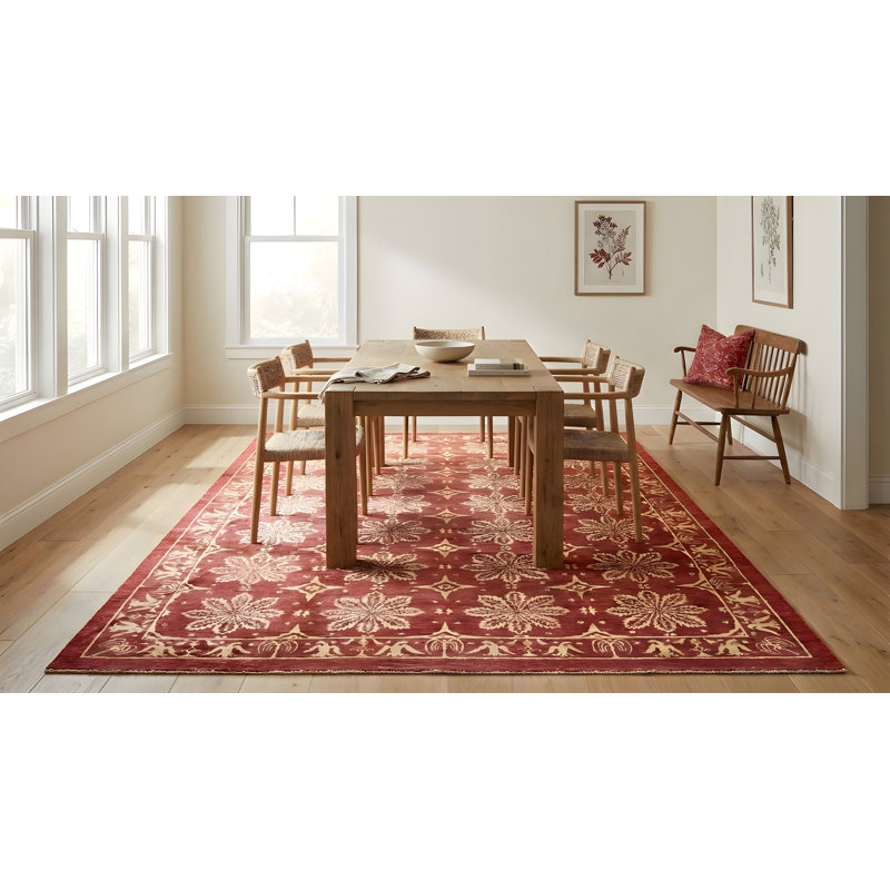Tapis à motif géométrique moderne et moderne en laine noué à la main Coral, 8 pi x 10 pi