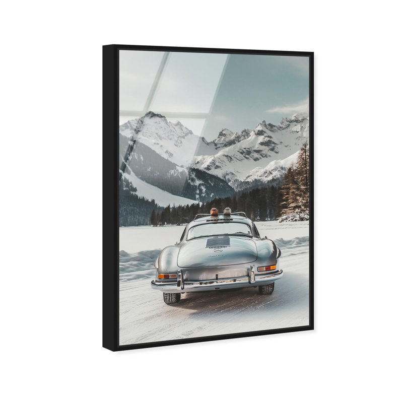 Oliver Gal Colorado Ski Car Sports Car - Framed Acrylic Glass Wall Art, Black, 24" H x 16" W