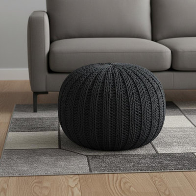 Pouf rond 20 po en coton noir