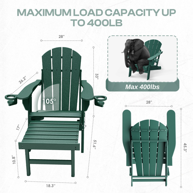 Hdpe Folding Adirondack Chair With Ottoman, Forest