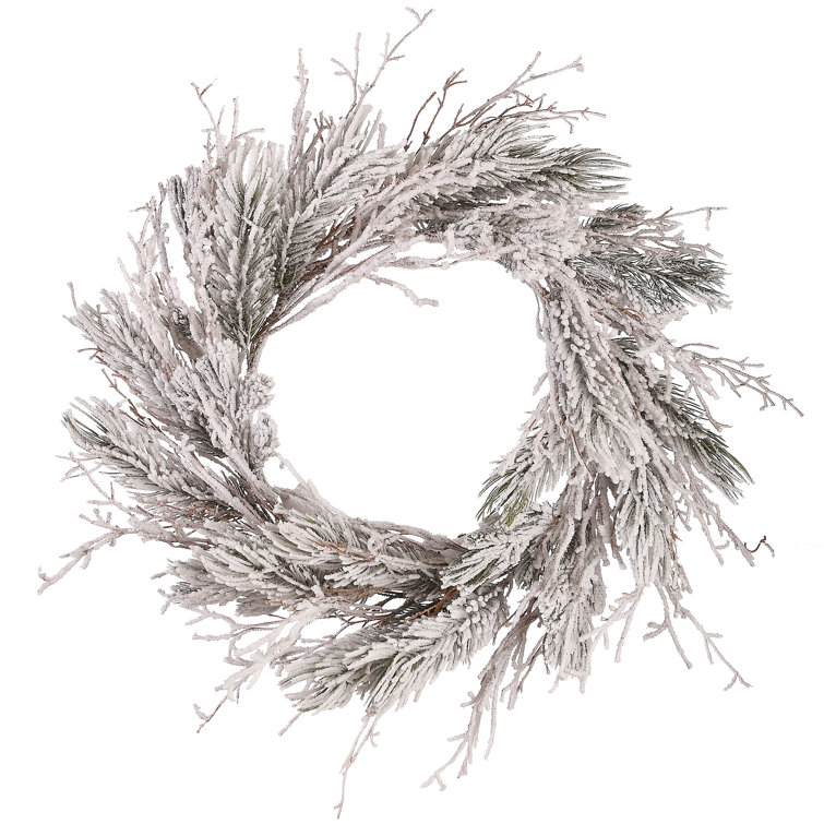 Lit Faux Glittered Twig Wreath & Garland