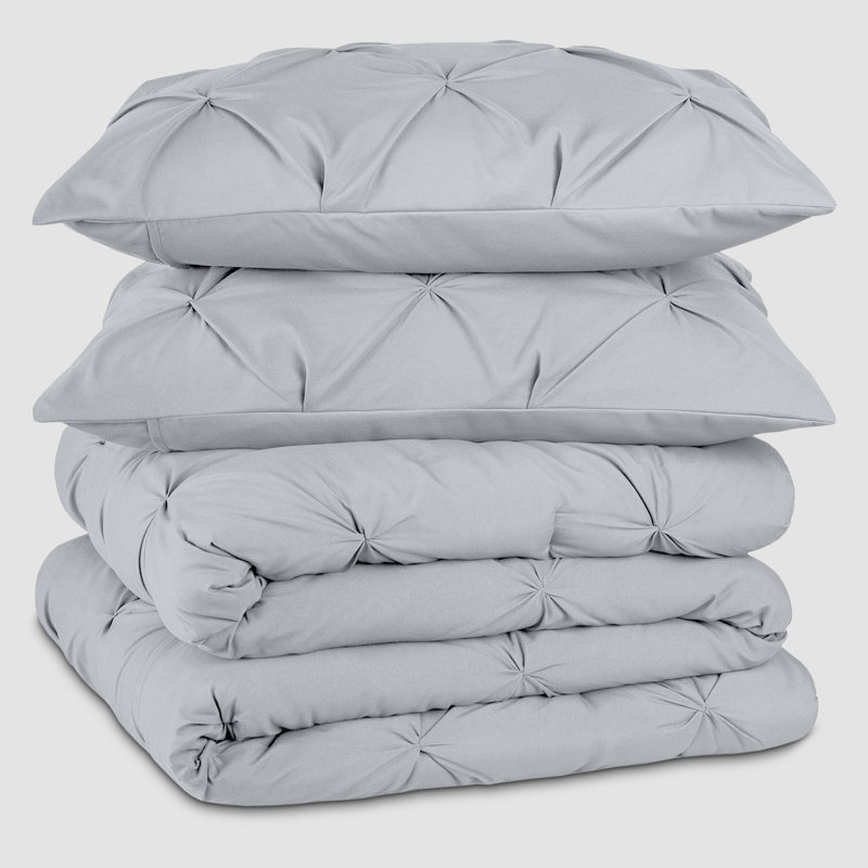 Microfiber Solid No Pattern Colour Duvet Cover Set with Pillowcases, Double Duvet Cover Set + 2 Pillowcases, Silver