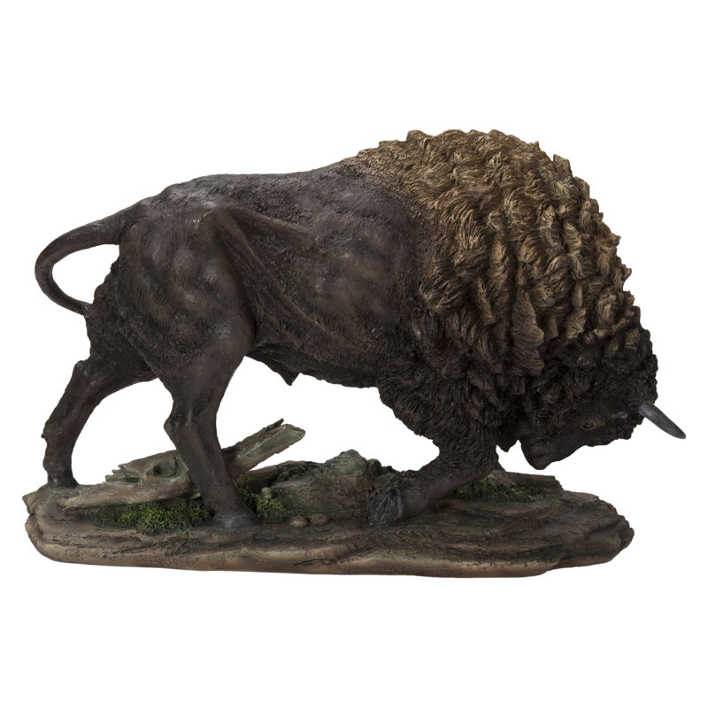 Large Brown Polyresin Bison Head Down Statue