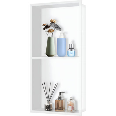 Niche de douche en acier inoxydable avec tablettes doubles, organisateur mural de salle de bain encastré et imperméable, aucun carreau nécessaire pour une installation facile