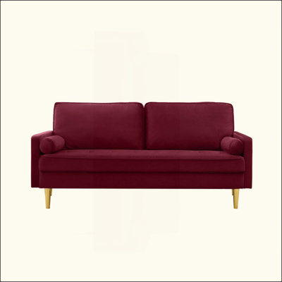 Canapé minimaliste en velours avec pieds en métal, complet avec coussins, idéal pour le salon ou la chambre à coucher.