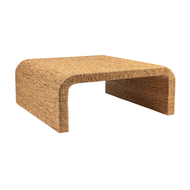 Miramar Woven Water Hyacinth & Acacia Wood Coffee Table with Waterfall Edge, Large, 39.37"L x 39.37"W x 15.75"H