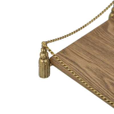 13X9X3.5" Decorative Wooden Tray With Ash Veneer Finish And Gold Cast Iron Tassel Base