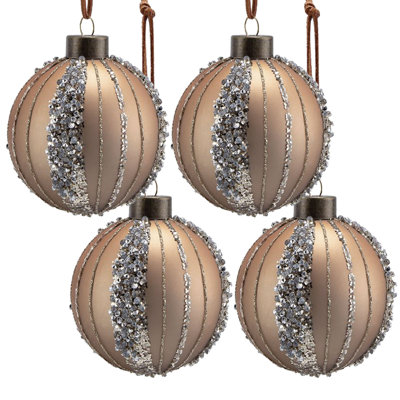 Ornements de boule de Noël D4,7 ", boules de Noël suspendues en verre pour décorations de fêtes, lot de 4