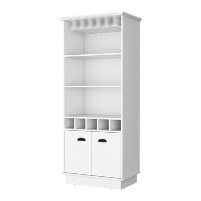 White Glassware Rack Bar Cabinet For Home Use - 3 Shelves, 5 Bottle , Build Spacious And Bottles Easy To Assemble