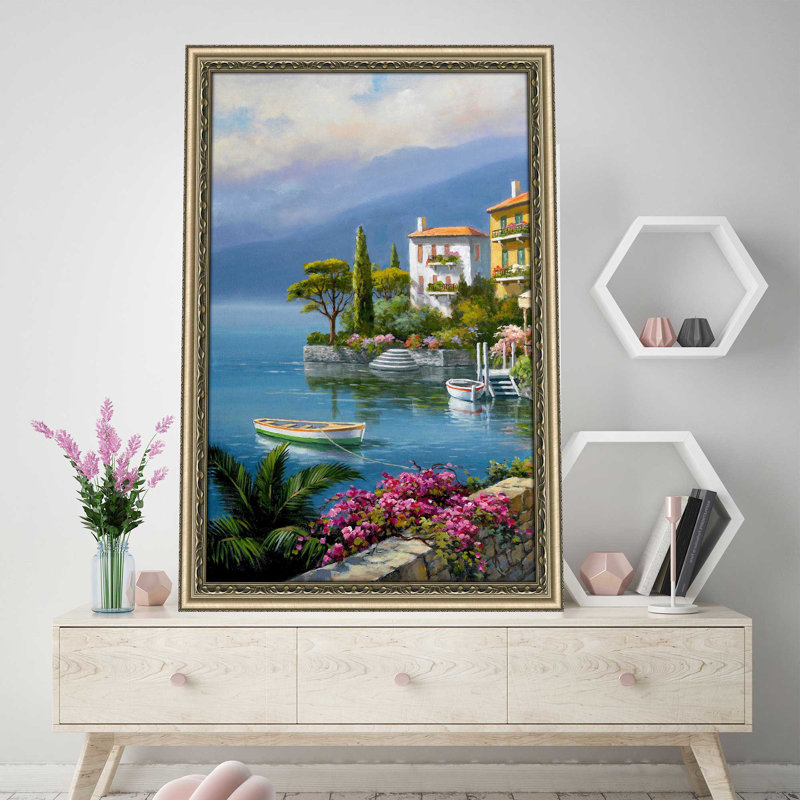 Seaside Bistro Café I par Sung Kim - Peinture, Encadrement champagne, H 39,5 po x l 27,5 po x P 0,75 po