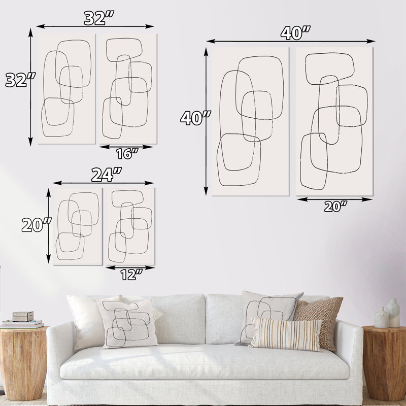 «Abstract Geometric Minimalistic Line I», ensemble de 2 peintures, H 40 po x l 40 po x P 1,5 po, Toile tendue