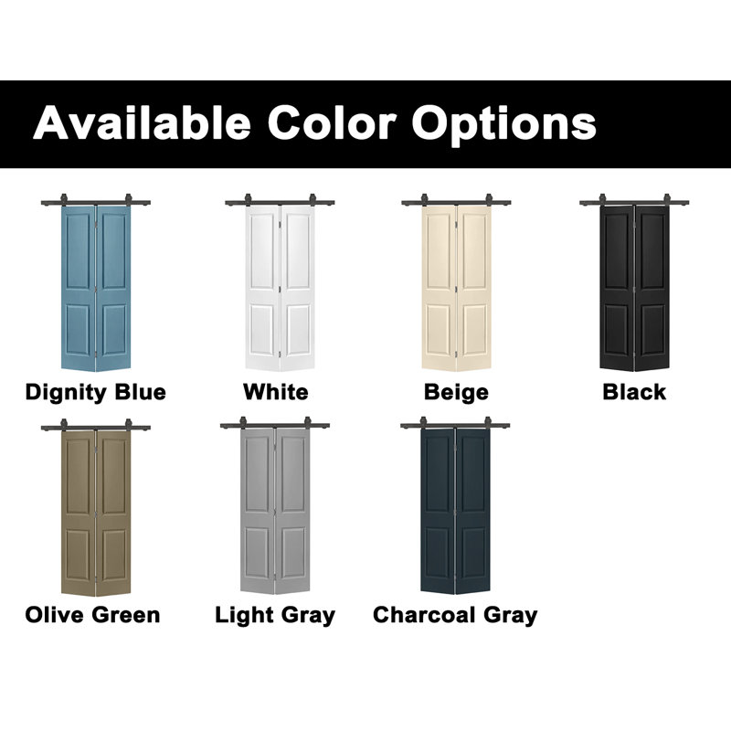 24" X 80" Black 2-Panel MDF Composite Bi-Fold Barn Door With Sliding Hardware Kit | Gift Idea, Low-Gloss, 24" x 80", Black