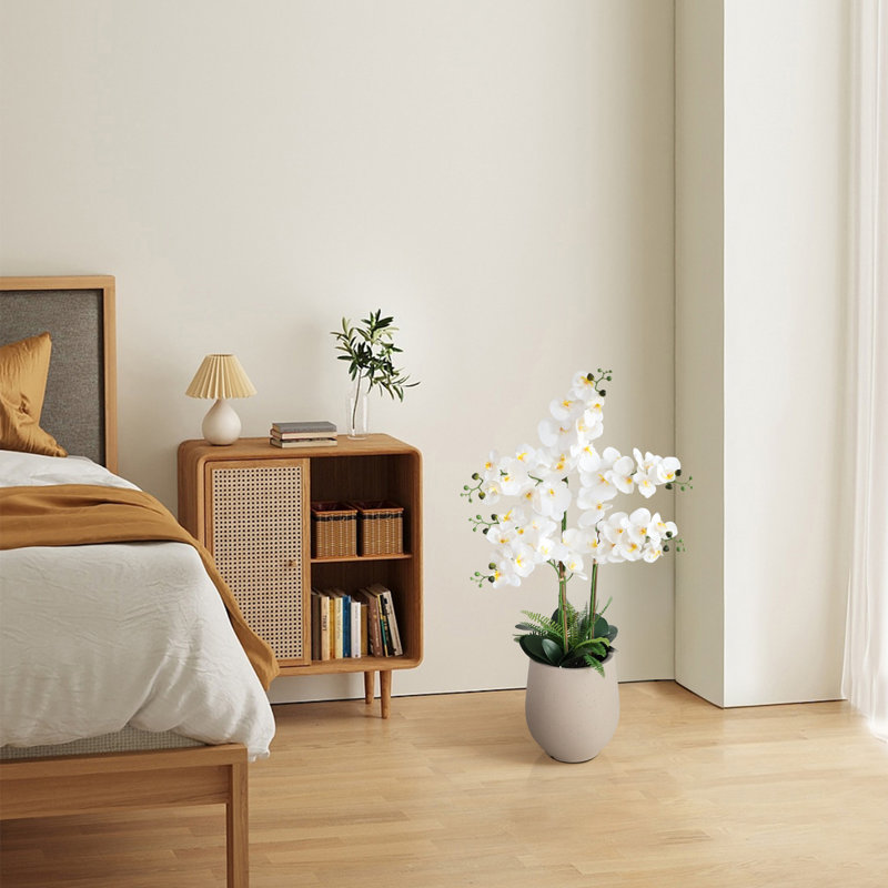 Arrangement floral orchidée dans un vase - Fleurs artificielles élégantes pour le bureau personnel, H 42 po x l 12 po