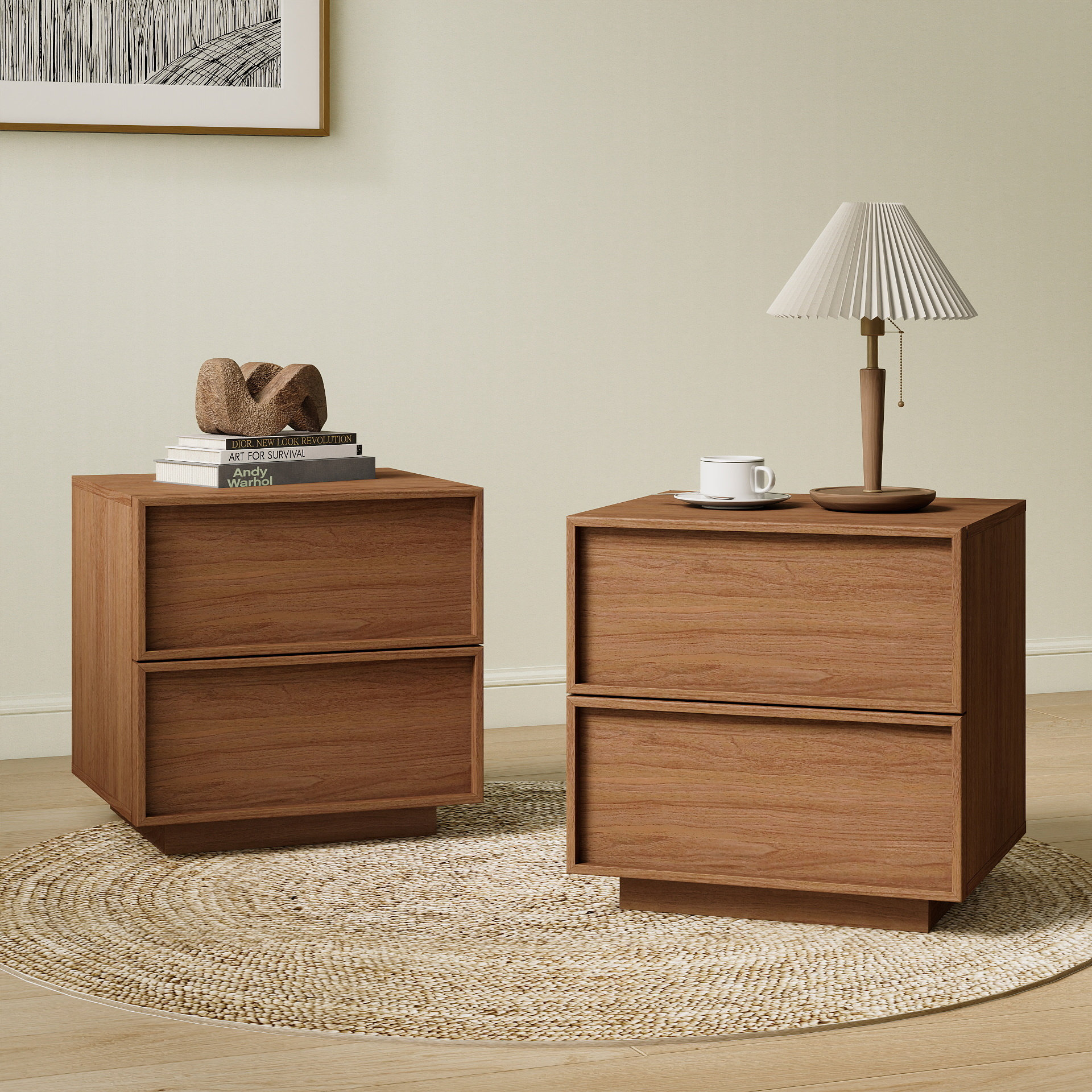 Abbate 18.9" Wooden Nightstand with 2 Drawers (Set of 2) - Walnut