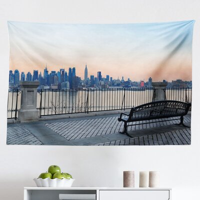 Ambesonne Landscape Tapestry, Bench In New York City Midtown Manhattan Sunset Hudsn River Skyline Scenery Photo, Fabric Wall Hanging Decor For Bedroom -  East Urban Home, 377A48AC730E472E9A3E84FCBB49BED4