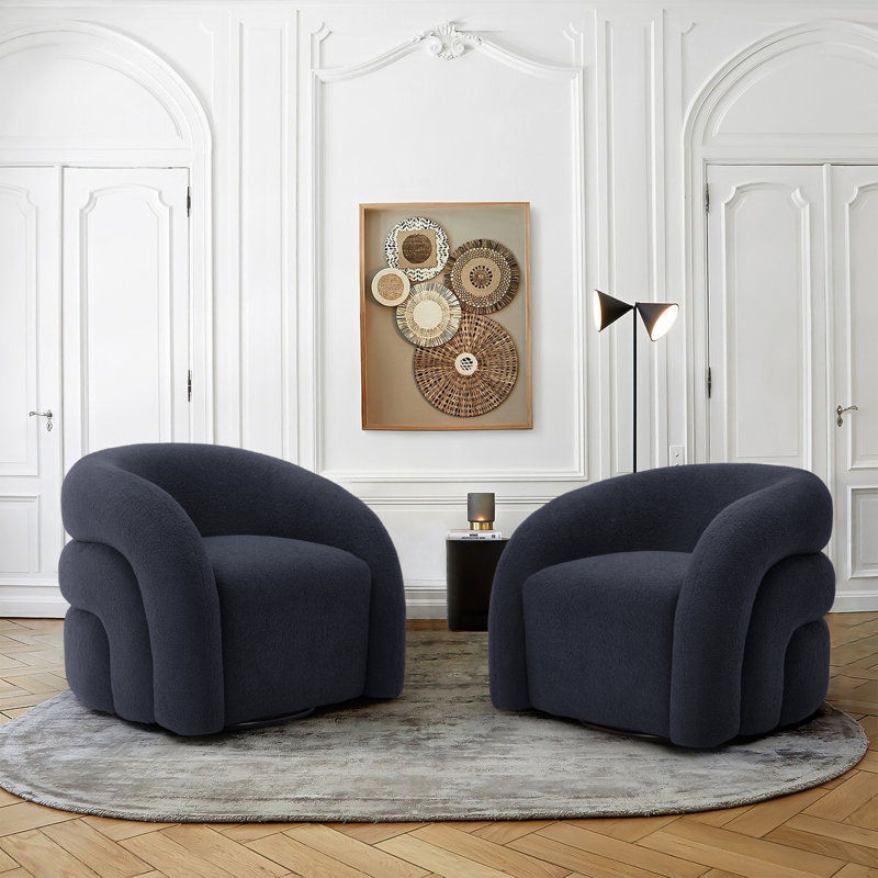 Fauteuil d'appoint pivotant de style moderne entièrement rembourré Aunna, Polyester bleu marine 