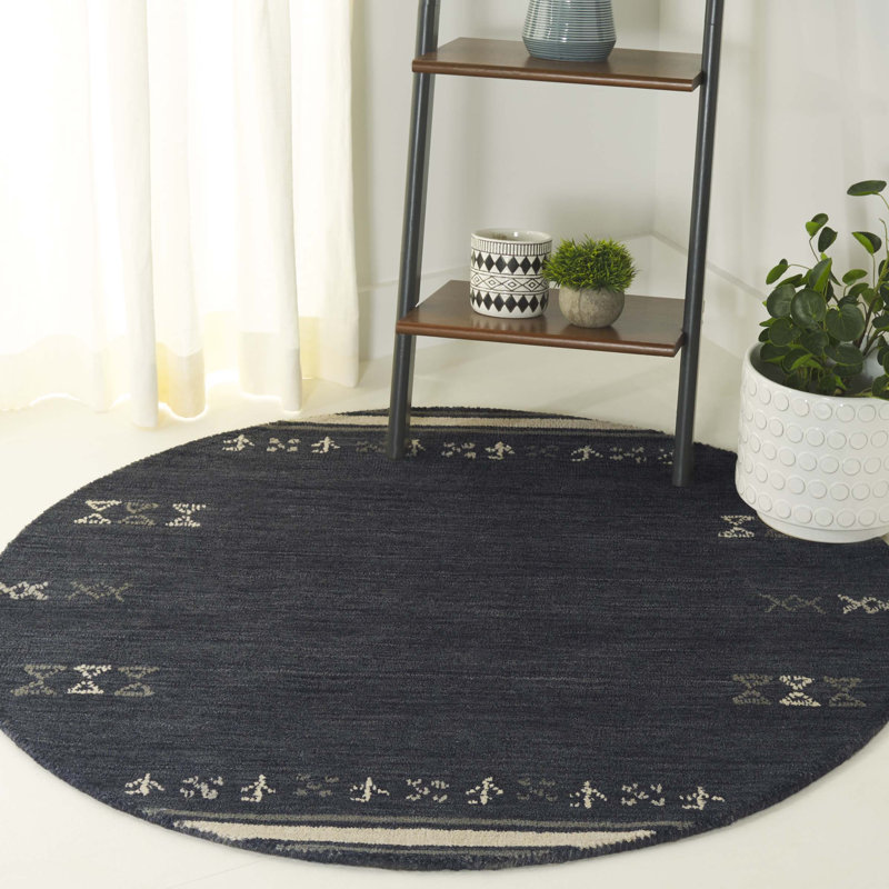 Tapis gris anthracite en laine fait à la main Santiago, Rond 8 pi