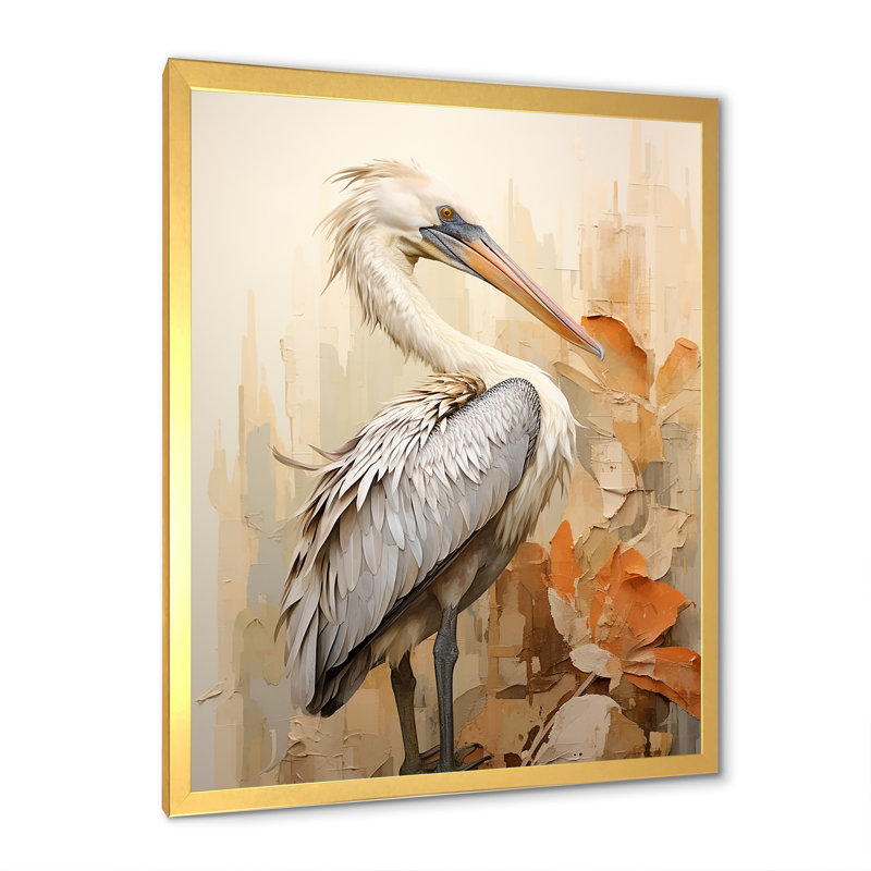 Pelicans Tranquil Perch sur impression sur toile, Cadre photo doré simple, H 32 po x l 16 po x P 1 po