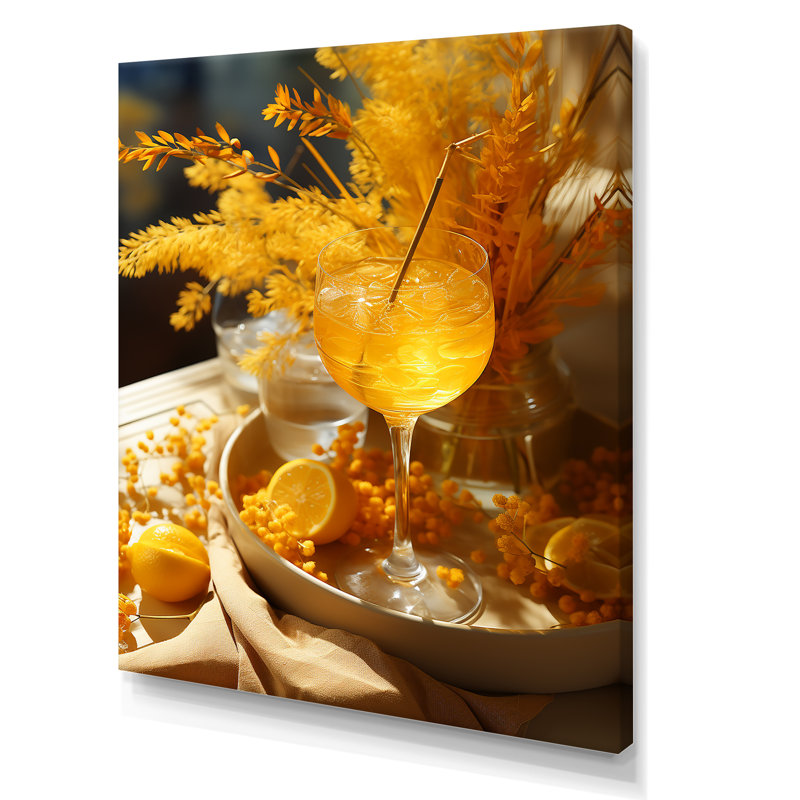Cocktail jaune ensoleillé paille tequila II - Art mural cocktails, H 32 po x l 24 po x P 1 po