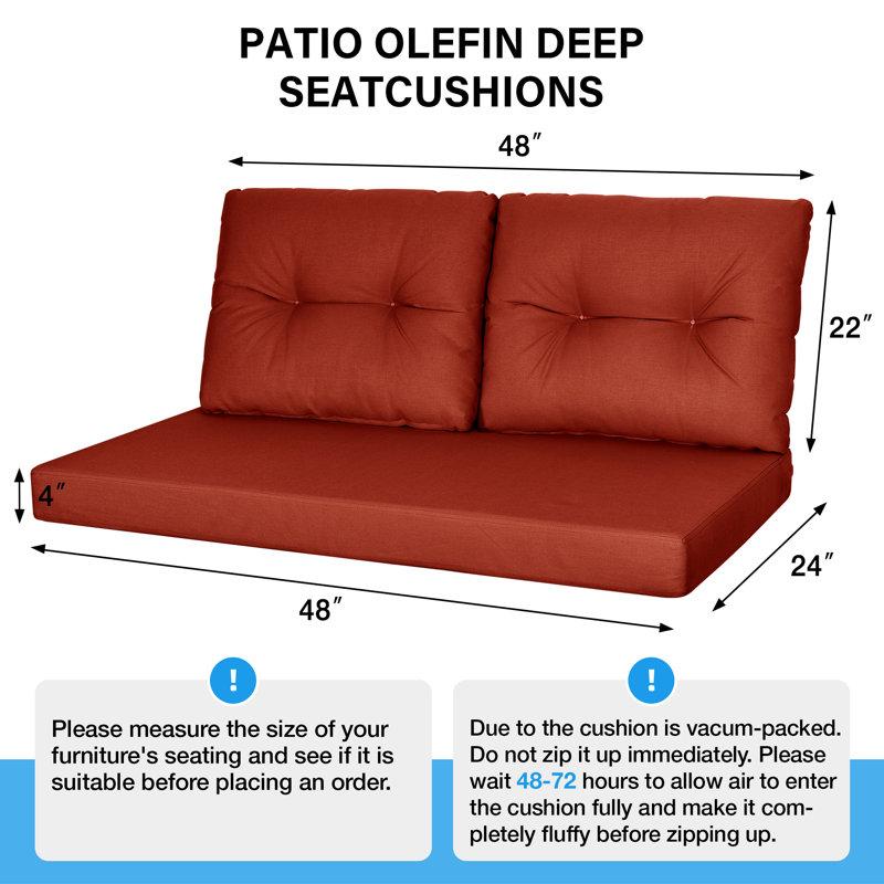 Outdoor 4'' Thick Loveseat Sofa Patio Furniture Cushions 48'' W X 24'' D Outdoor Couch Cushions Replacement Cushion Set Seat/Back Cushion (SOFA NOT INCLUDED)
