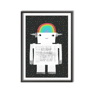 Pop Art & Retro Sleep Laugh Create Repeat  by Treechild Framed Art