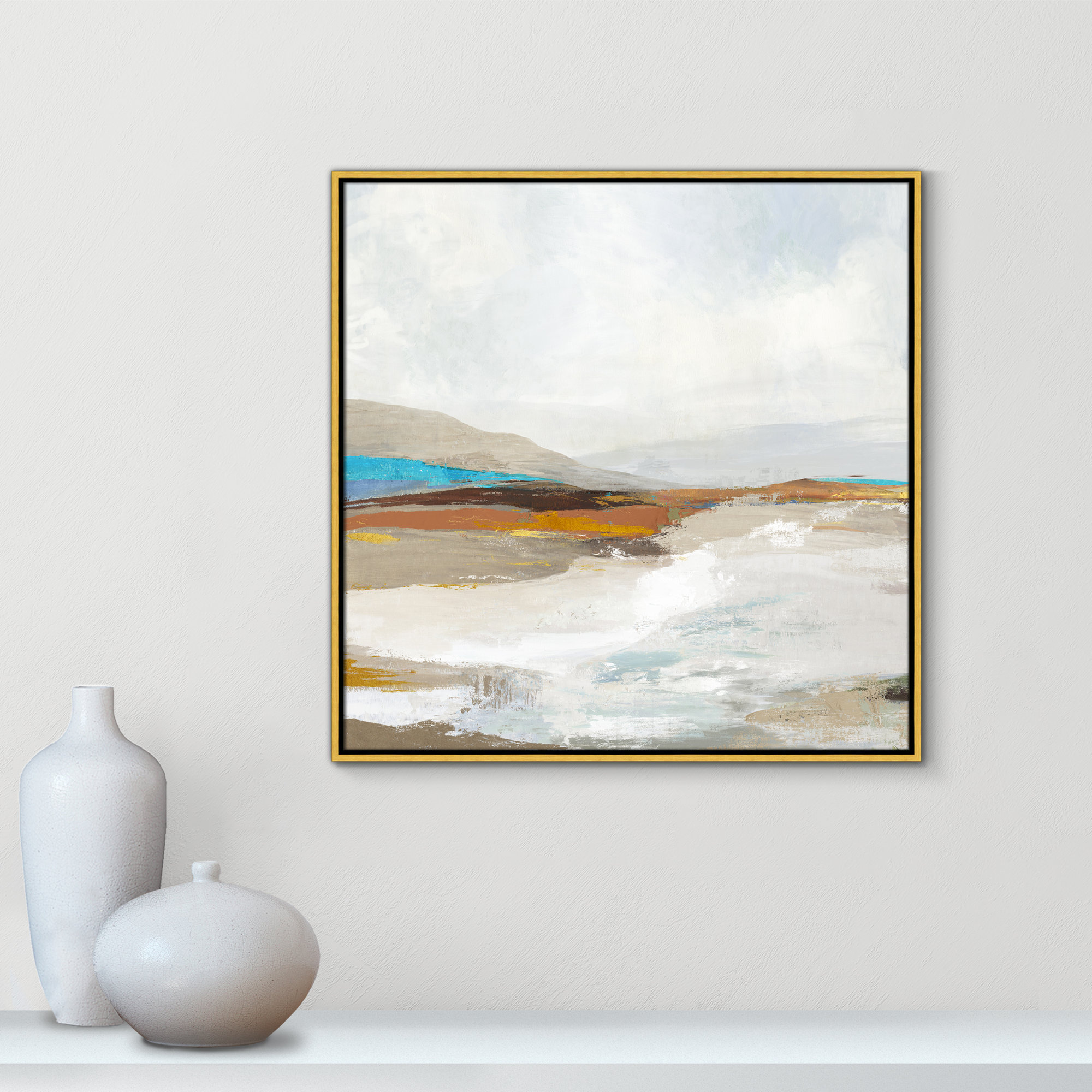 Soft Sea I by Allison Pearce - Floater Frame Print on Canvas, 31.5" H x 31.5" W, Gold Framed