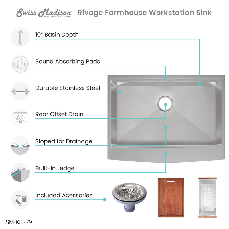 Rivage 30'' Stainless Steel Single Basin Apron Sink with Accessories
