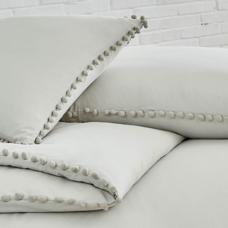 Pom Pom Oversized Microfiber Duvet Cover Set by Southshore Fine Linens, Full/Queen Duvet Cover + 2 Queen Shams, Light Gray