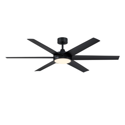  Brawn 64 inch Indoor/Outdoor Ceiling Fan with LED CCT Select Light Kit and Remote Control - Black with Black blades