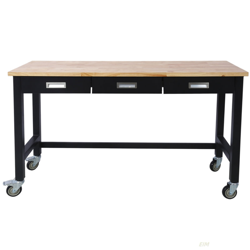 Banc de travail 60 po, banc de travail avec rangement de tiroir, table de travail robuste avec roulettes pour le bureau à domicile