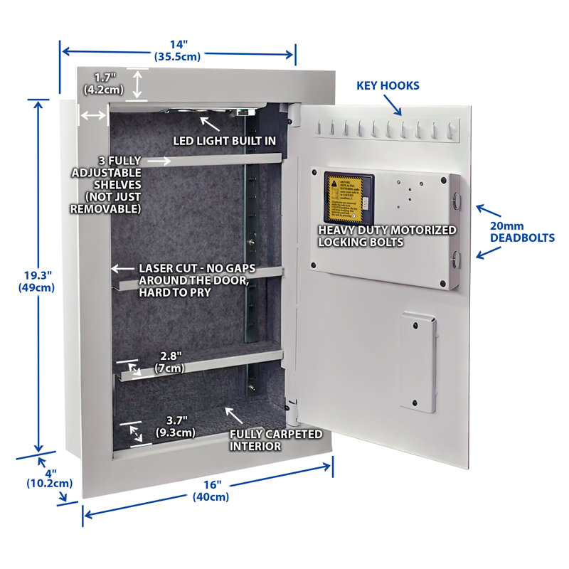 White Steel Biometric Fingerprint In-Wall Safe with Touchpad Control