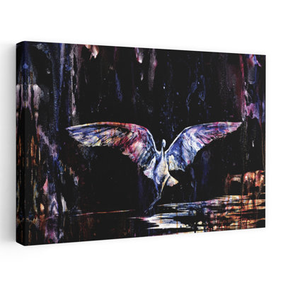 «Mystical Night Flight», art abstrait coloré d'oiseau dramatique nature