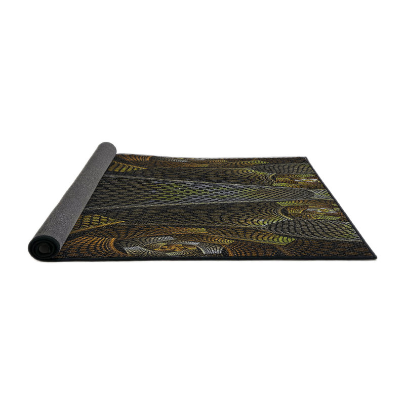 Tapis jaune/noir tissé à la machine, Rond 8 pi
