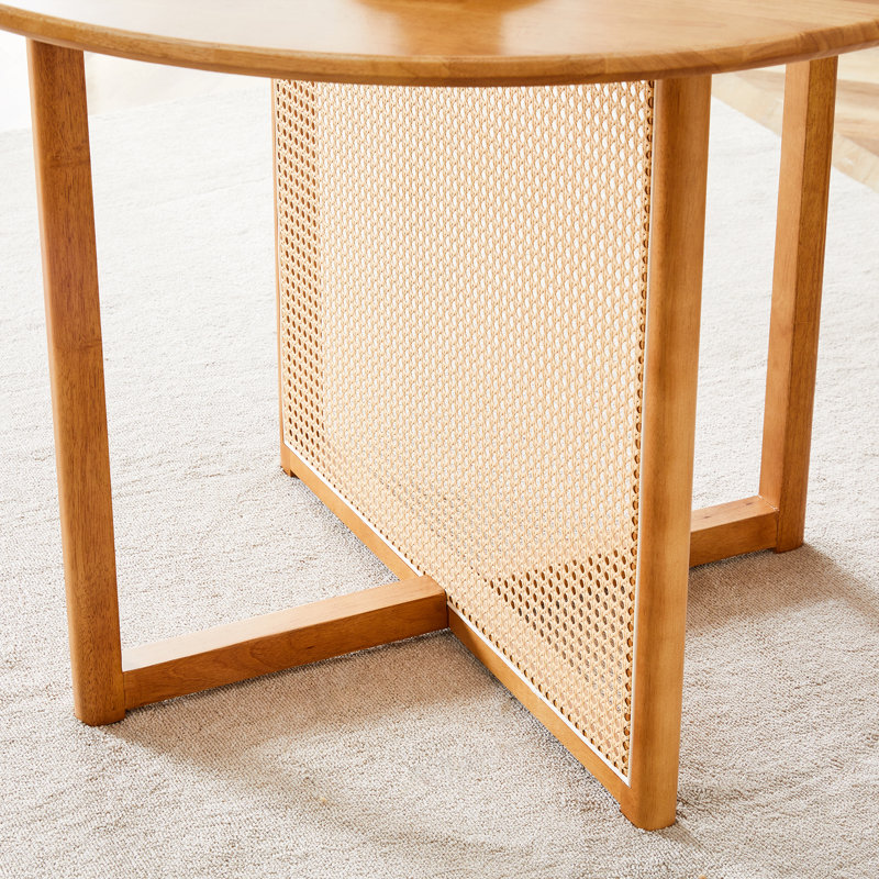 Chinese Countryside Retro Solid Wood Round Table: Simple Modern Imitation Rattan Design, Ideal For Dining Rooms, Living Rooms, Offices – A Versatile Wooden Table/Desk Blending Nostalgia And Contemporary Style