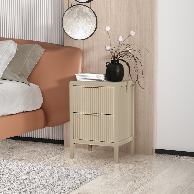 Ameenah 39cm W Solid + Manufactured Wood Bedside Table, Beige