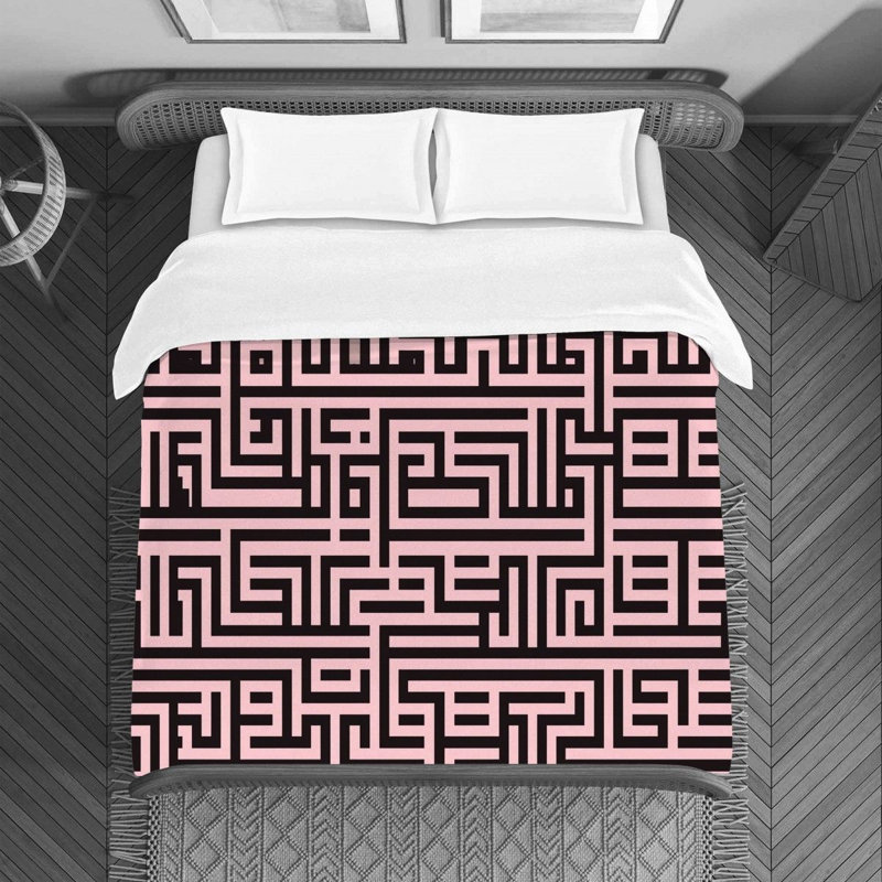 Housse de couette Mandala, Housse de couette simple, Noir / rose