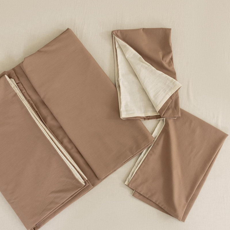Reversible 100% Cotton Duvet Cover Set, Luxury Cotton Duvet Cover with Pillowcases, Soft & Breathable, Single, Brown