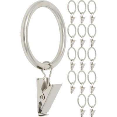 Anneaux de rideau avec pince MERIVILLE - 1,5 po de diamètre intérieur, pour tringle jusqu'à 1 1/4 po, ensemble de 14, finition nickel satiné