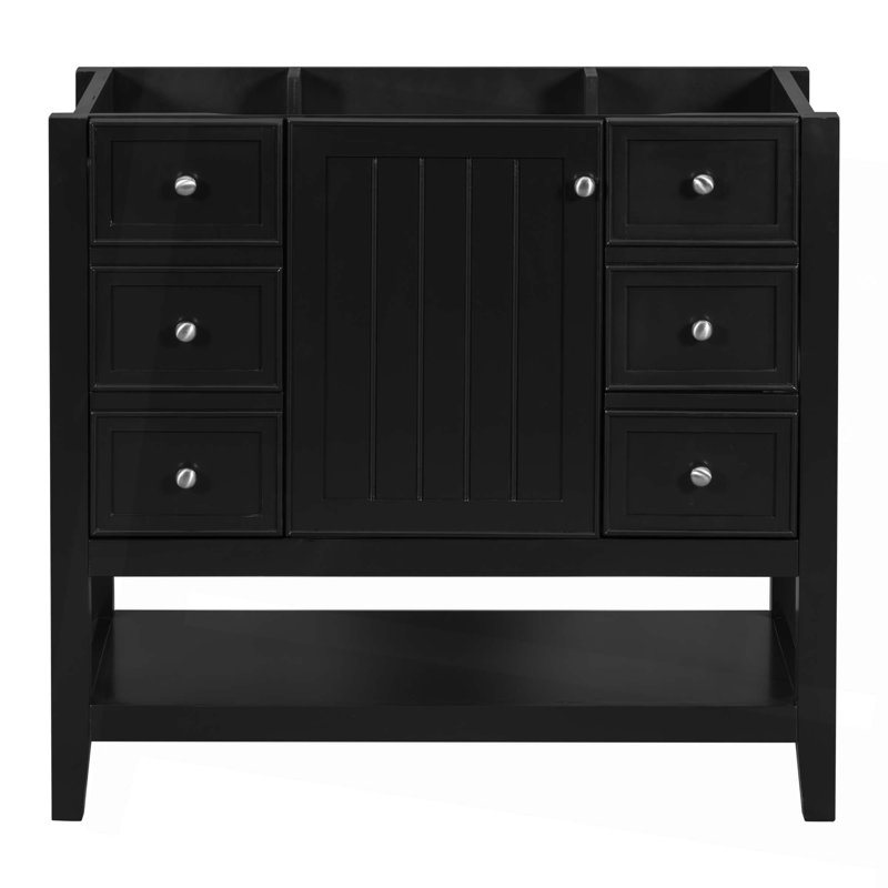 Meuble-lavabo 36 po sans lavabo, base d'armoire seulement, une armoire et trois tiroirs, Noir