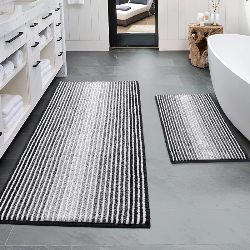 2-Piece Set Rectangle Bath Rug, Black